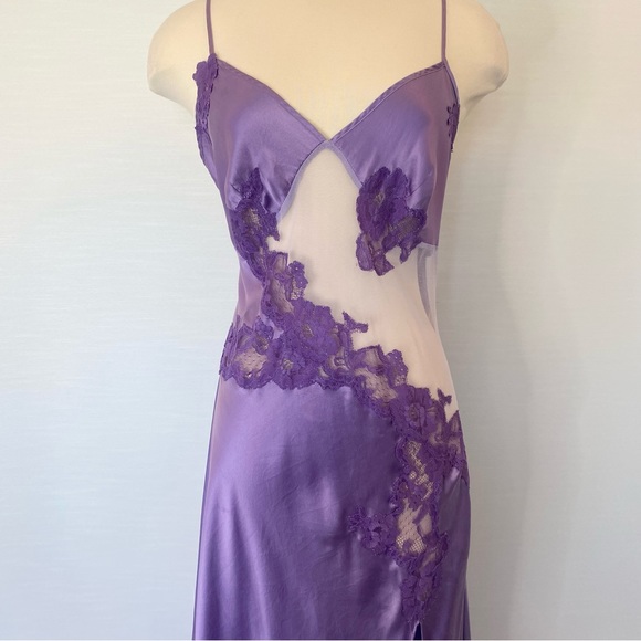 🌺SOLD🌺 Y2k Victoria’s Secret Silk Purple Sheer Vintage Maxi Gown Slip Dress - Picture 6 of 10